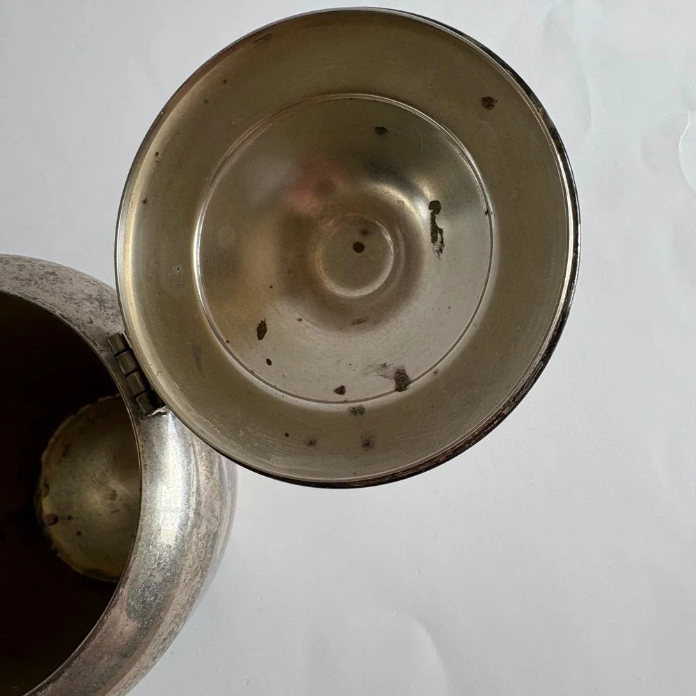 Modern Silver Vintage Silver on Copper Teapot with Hinged Lid‎ Patina Decor 8